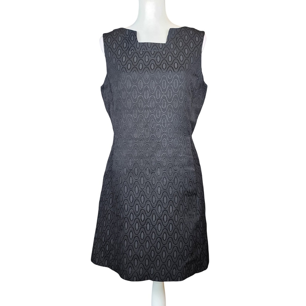 Sam & Libby Womens Black Jacquard‎ Sleeveless A-Line Dress Womens 12 Square Neck